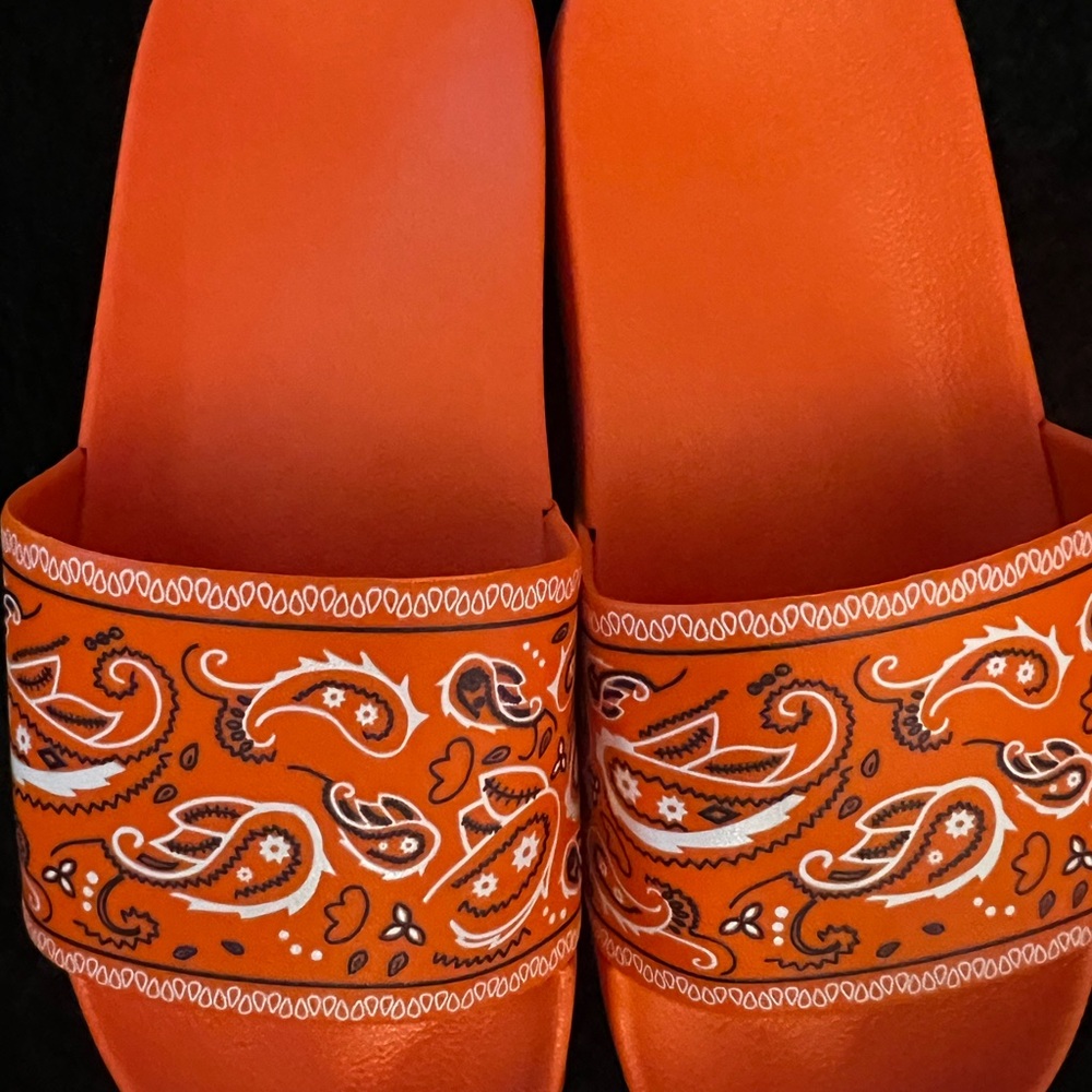 Orange Paisley Slide Sandals